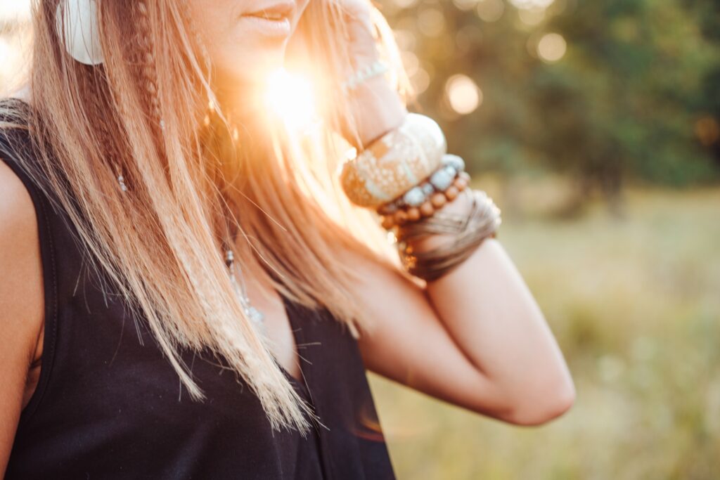 Girl posing against nature background